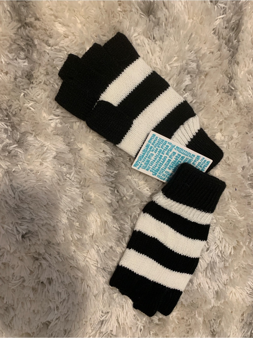 Womens Black & White Striped Fingerless Gloves